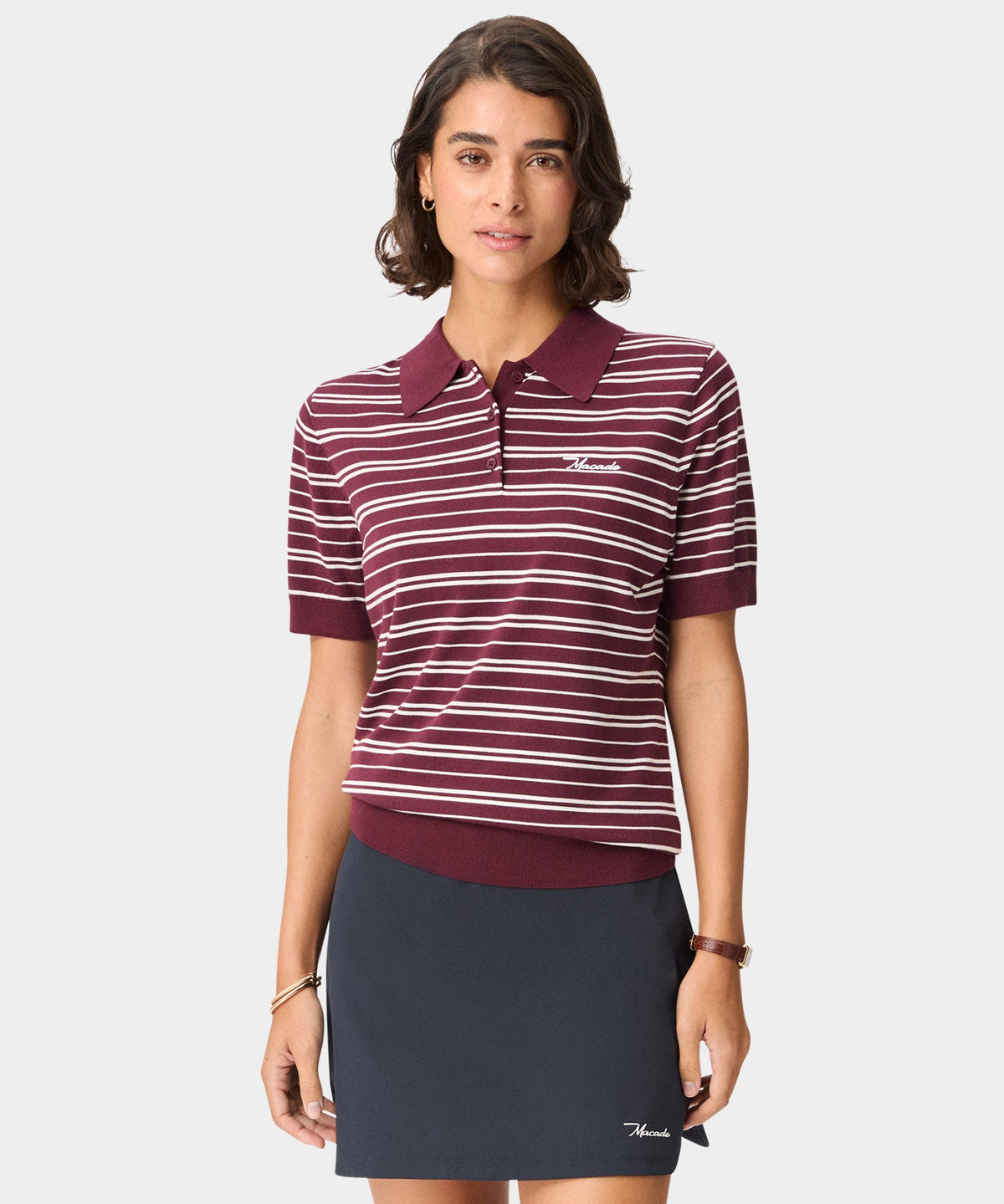 Macade Dömu Crossover Striped Knit Shirt