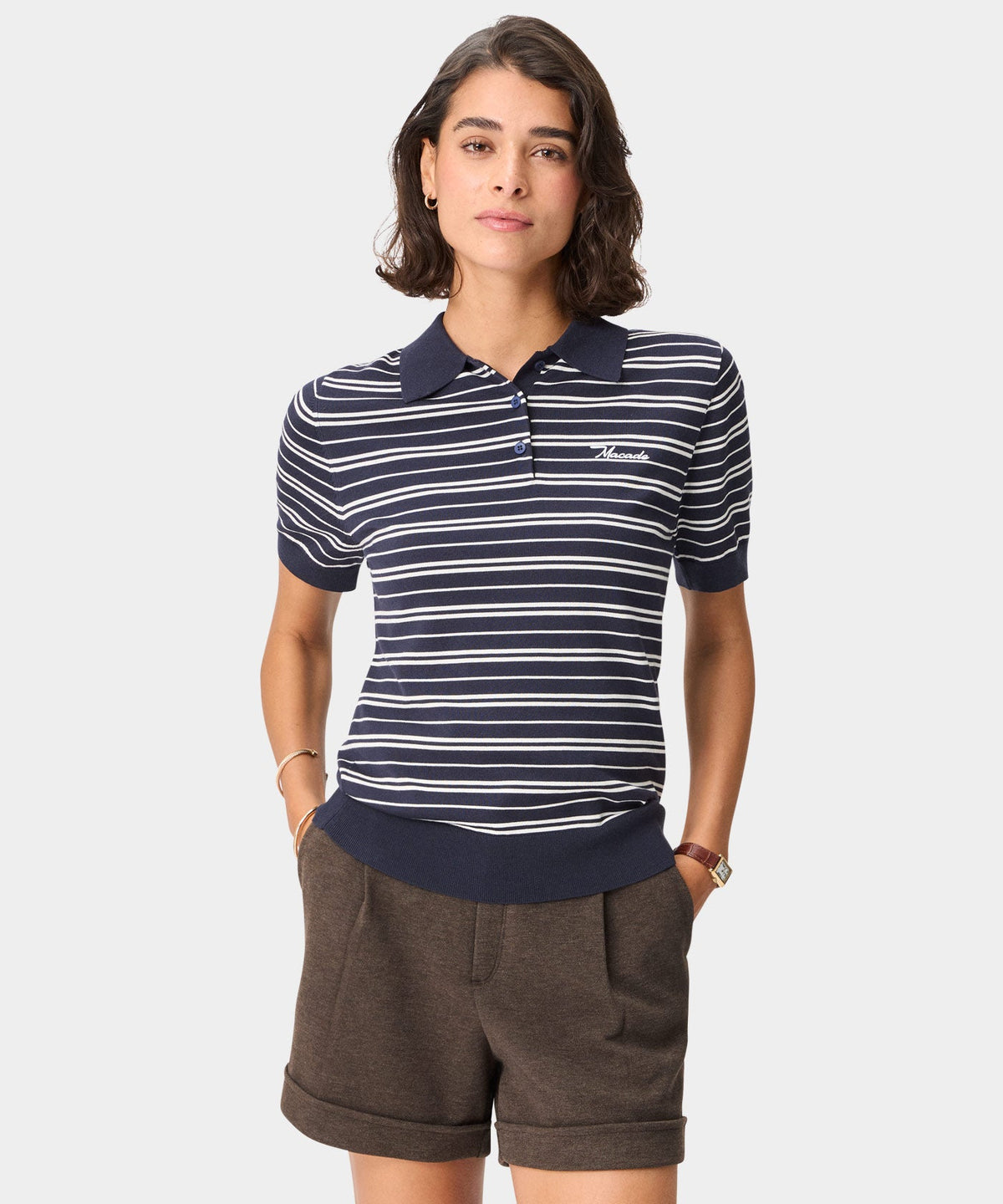 Macade Dömu Crossover Striped Knit Shirt