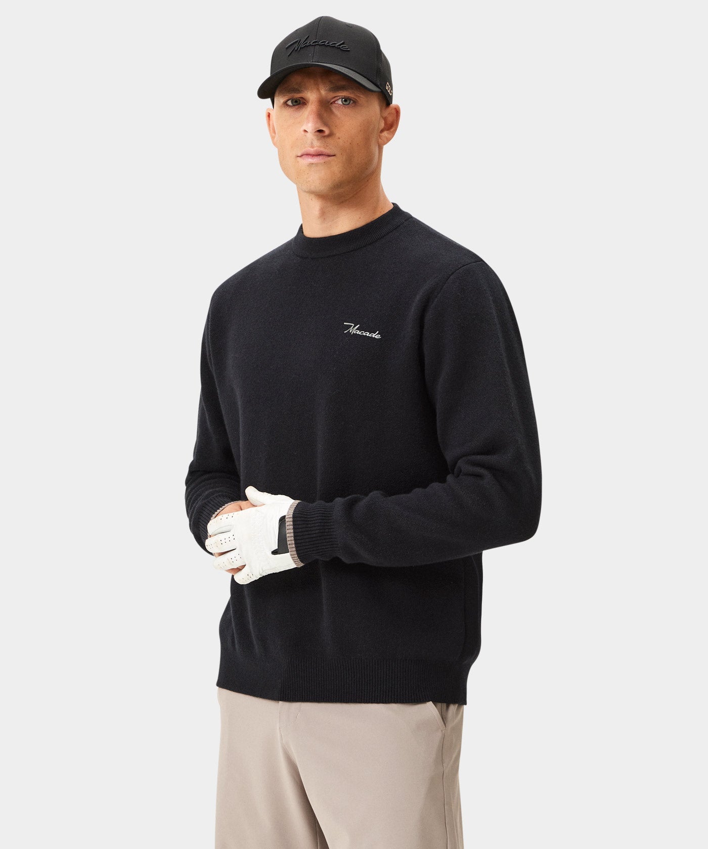 Macade Black Cashmere Blend Intarsia Crewneck