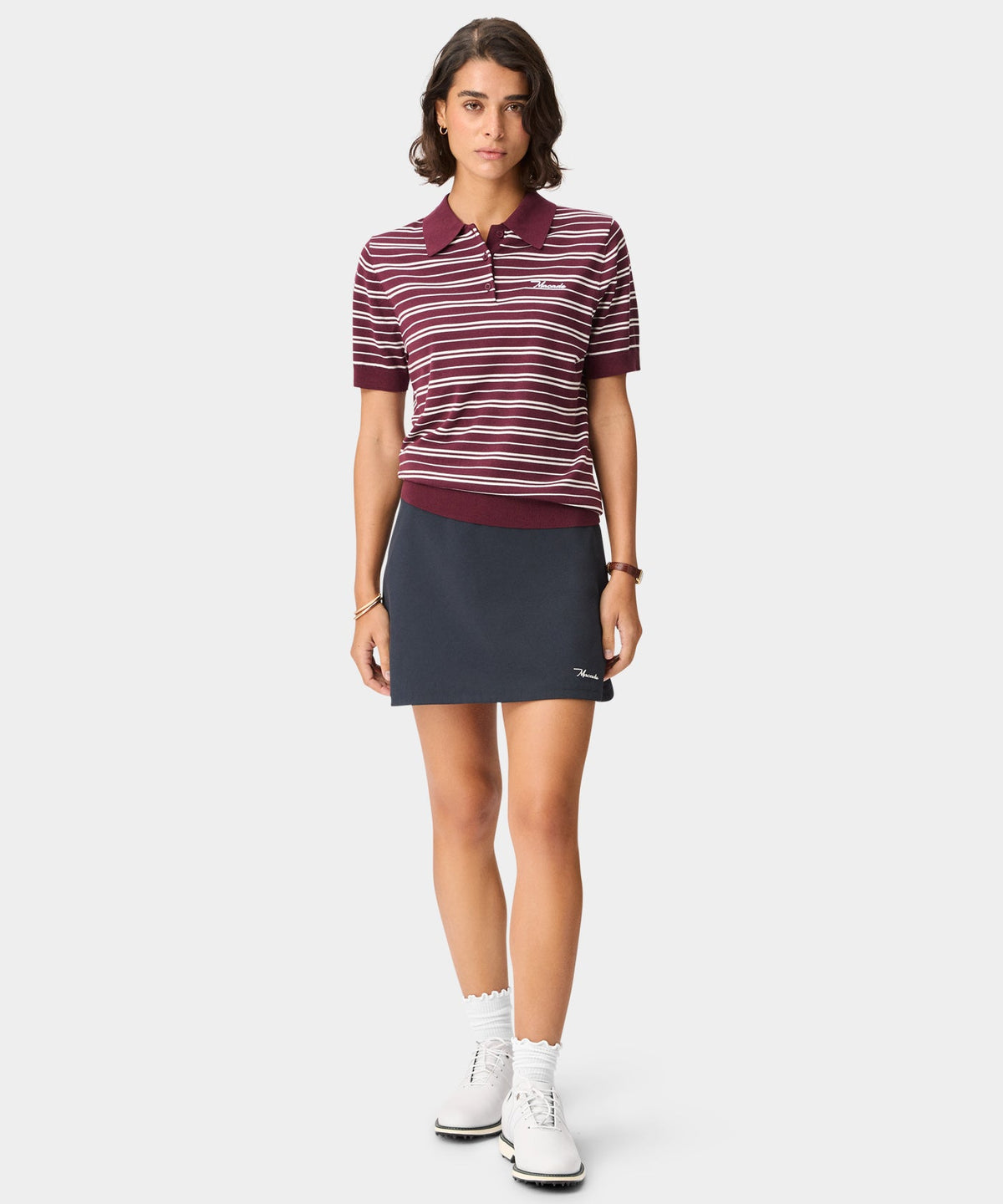Macade Dömu Crossover Striped Knit Shirt