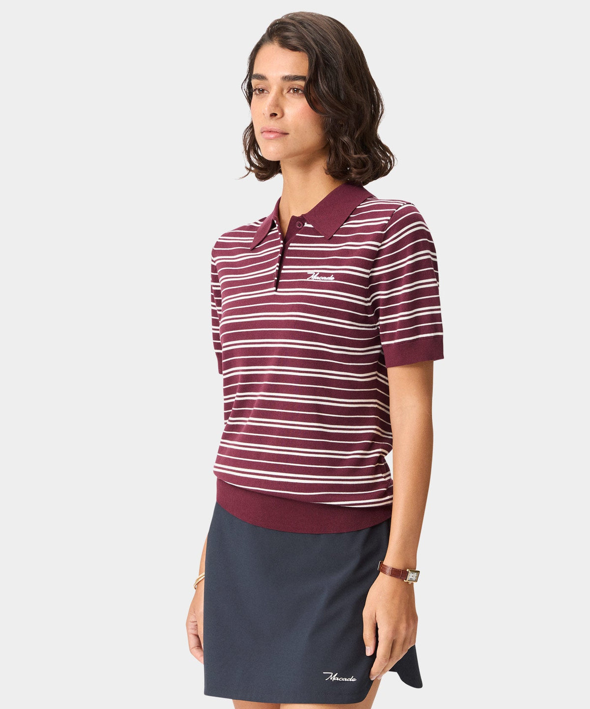 Macade Dömu Crossover Striped Knit Shirt