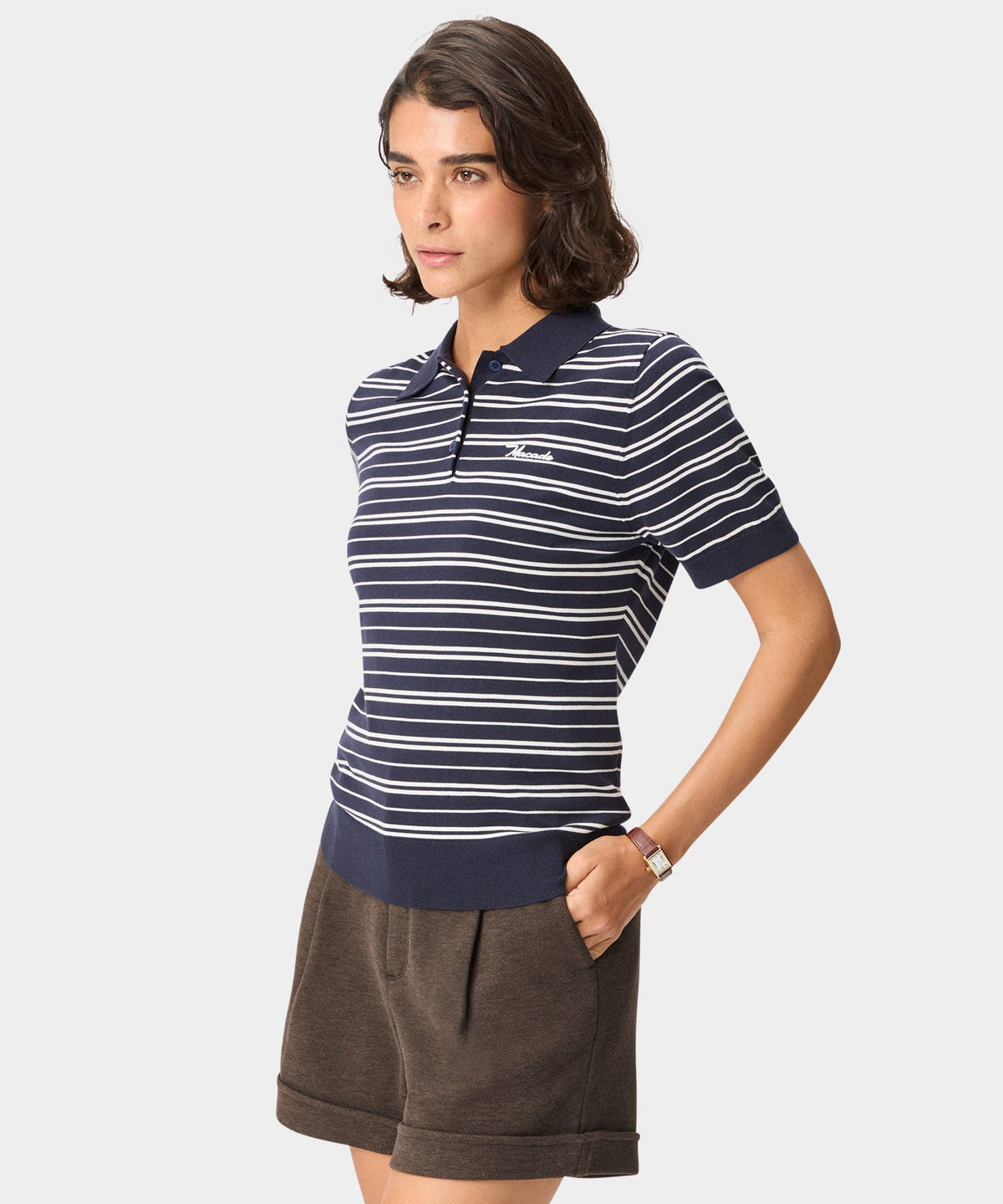 Macade Dömu Crossover Striped Knit Shirt